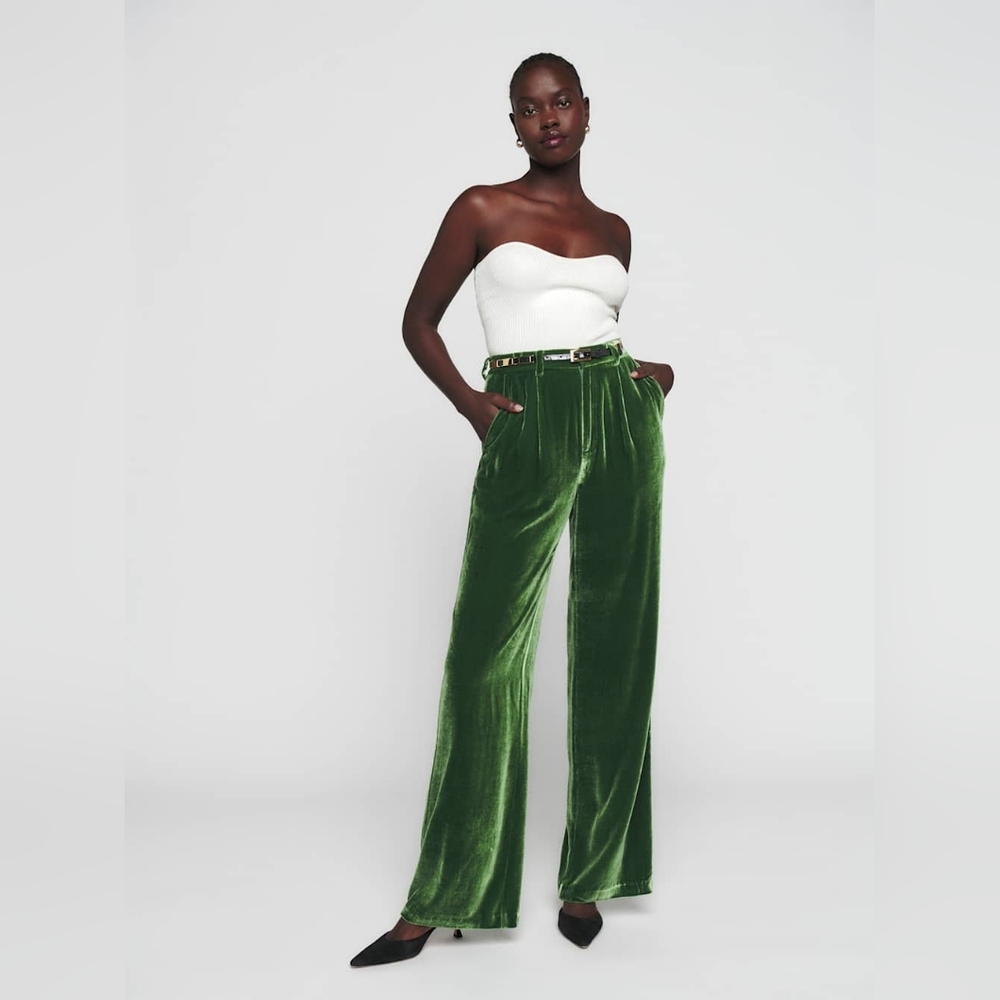 NWOT Reformation Petites Wes Velvet Pant Palm Green Size 6P